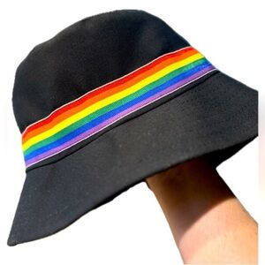 NWT Black Bucket Hat with Rainbow Stripe Band